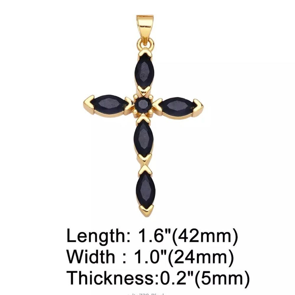 💎03💎 2.7 ct Black Spinel Goldtone‎ Cross Pendant KindLuxuries
